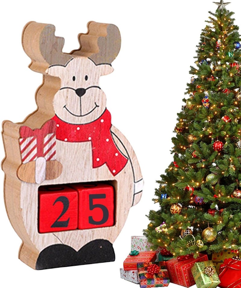 woobles Wood Christmas Advent Calendar - Christmas Wooden Advent Calendar Ornament with Numbers Blocks,Wood Santa Elk Snowman Calendar Statue for Office, Fireplace - Image 1